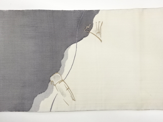  道長取に抽象模様織出し袋帯